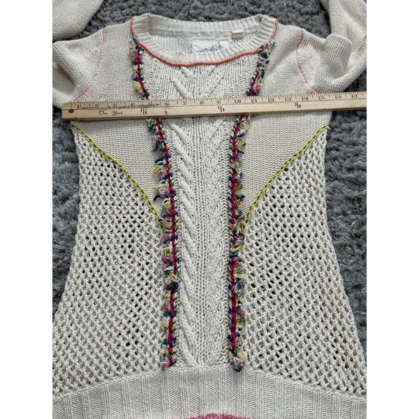 Anthropologie Angel Of The North Sweater Size S Ivory Knit Fringe Boho Crochet - Image 11