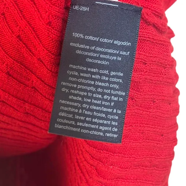 Tommy Hilfiger Red Cable Knit V-Neck Sweater Women’s Medium Classic Cotton - Image 6