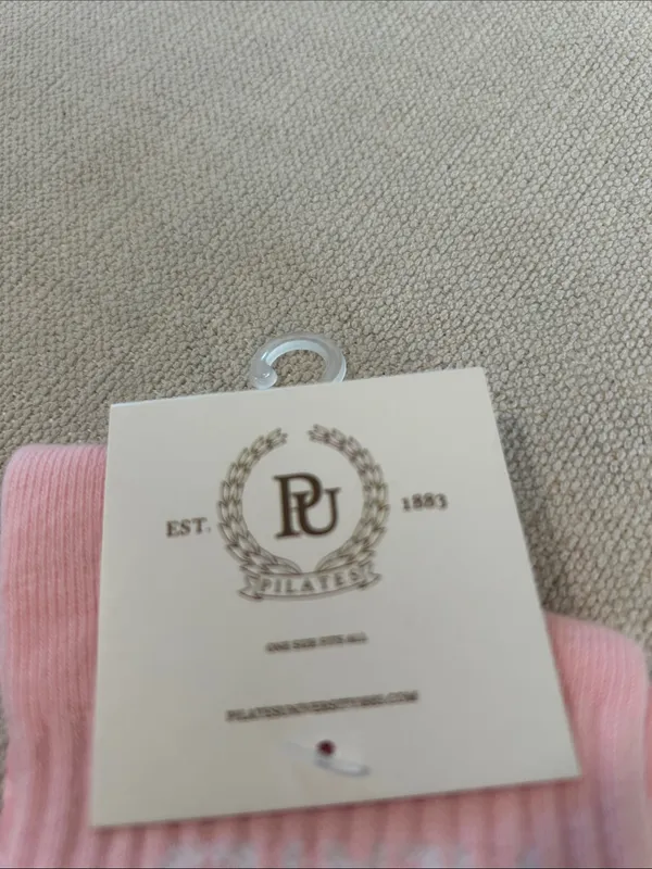 Pilates Univer 1883 Country Club Nonslip Grip Crew Socks, Pink, NWT - Image 6