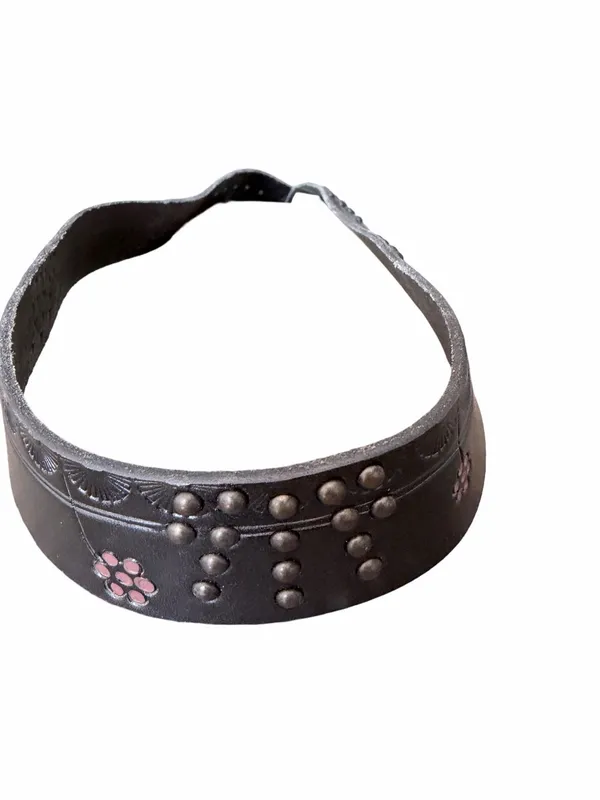 Lucky Brand NWTs Black Leather Floral Embossed Studded Belt size XL - Image 7