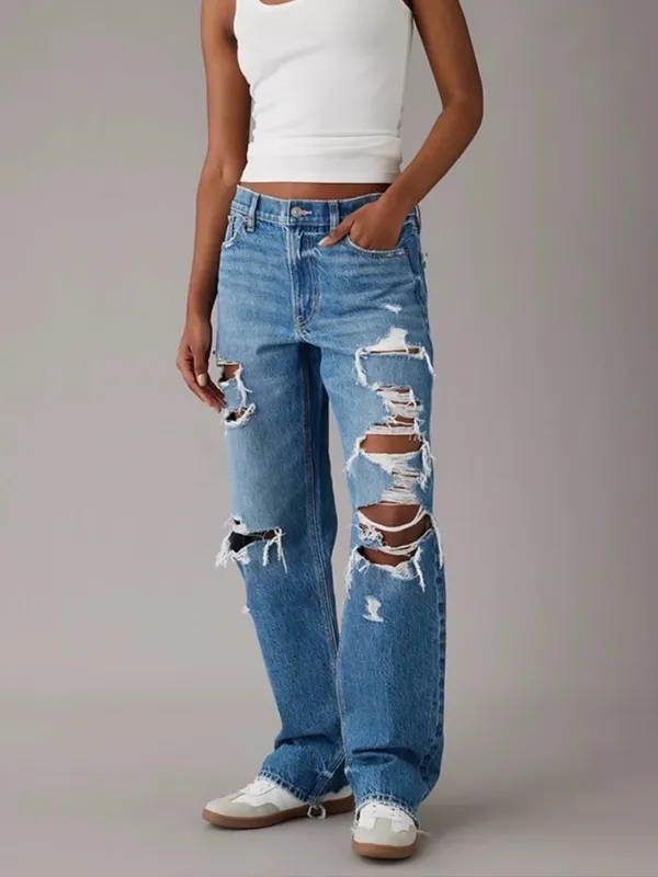 American Eagle Low Rise Ex Boyfriend Jean in Destroy Your Blues Size 6 Short NWT - Image 2