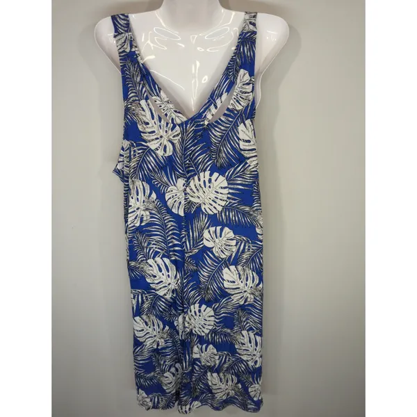 ellos Blue Tropical Scoop Neck Mini Dress‎ LARGE NWT Coastal Beachy Bohemian - Image 5