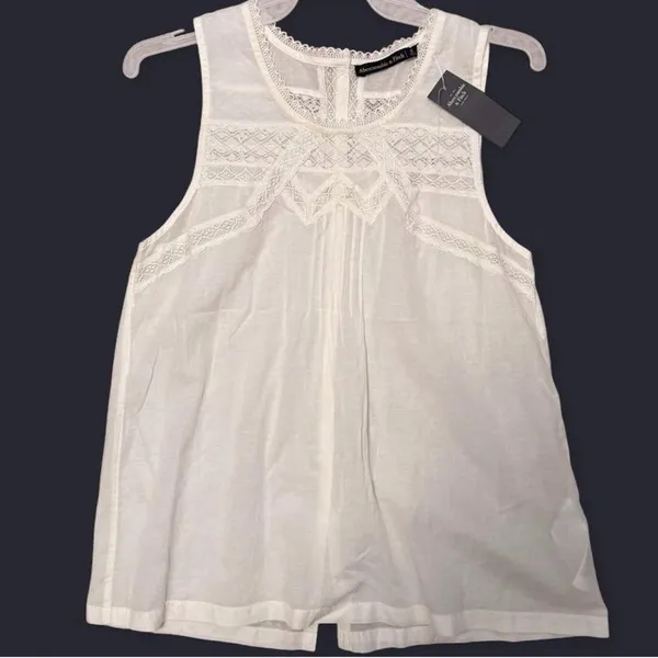 NWT‎ Abercrombie & Fitch Ivory Lace Embroidered Sleeveless Tank Top S Boho - Image 5