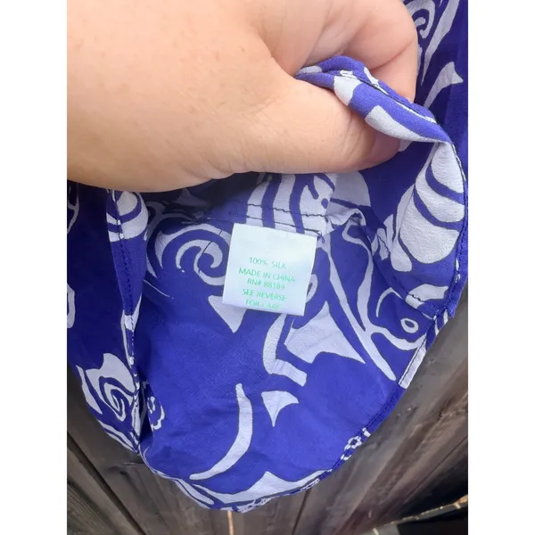 Lilly Pulitzer $108 Women's Dusk 100% Silk Top in Spectrum Blue Tide Pools Print - Image 8