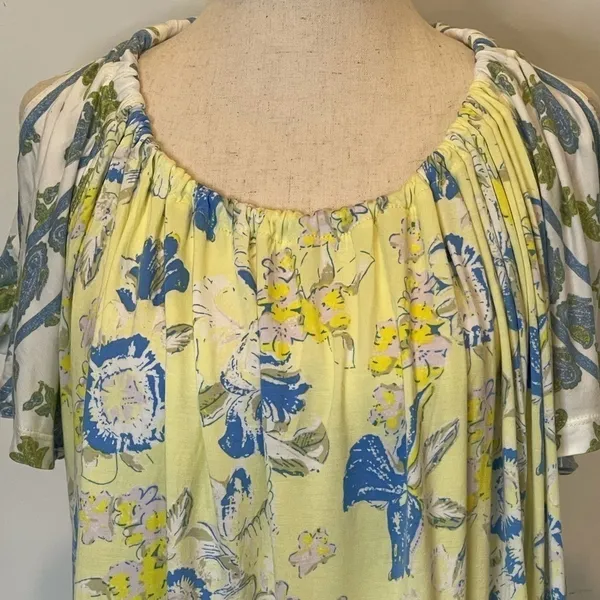 Free People Yellow Baja Babe Printed Cold‎ Shoulder Short Sleeve Top Size XS - Image 8