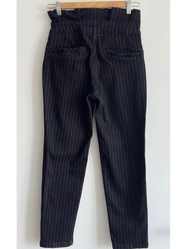 Free People Montella Pinstripe Crop Skinny Pants Black Button Fly size 4 - Image 7