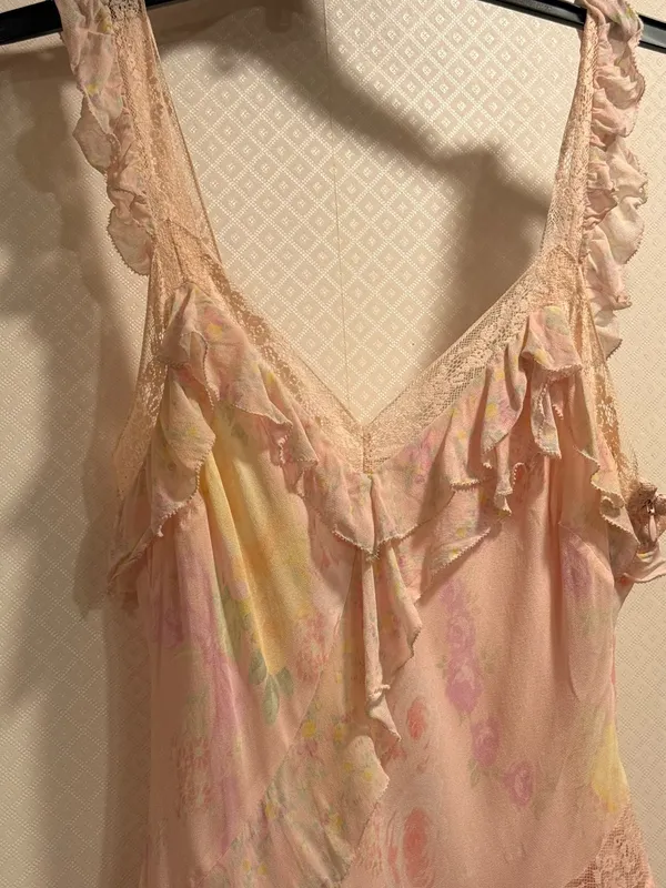 LoveShackFancy Serima Mini Dress Soft Pink Ruffle Lace Chemise - Image 11