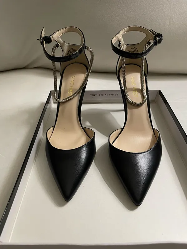 Nine West Black Terasa Pointed-Toe Ankle-Strap & Silver Accents Strap Heels 6.5 - Image 3