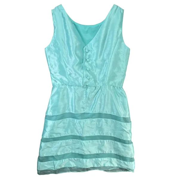 Taylor Dress Womens 10 Aqua Blue Satin Sleeveless Sheer V Back Party‎ Classic - Image 6
