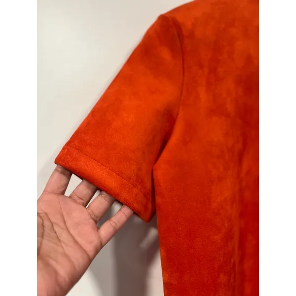 Zara Burnt Orange Faux Suede Mini Shift Dress 60s Mod Fall Medium - Image 3