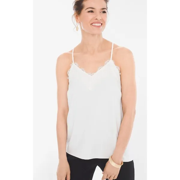 Chicos Black Label Lace Trim V-Neck‎ Tank Top Ecru Black Large 2 570239298 - Image 3