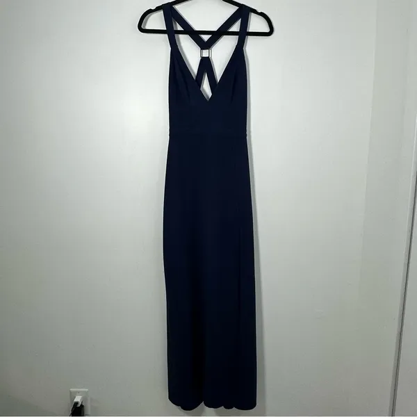 Revolve NBD Night Fever Plunging Neckline Navy Blue Slit Maxi Dress Size S - Image 3