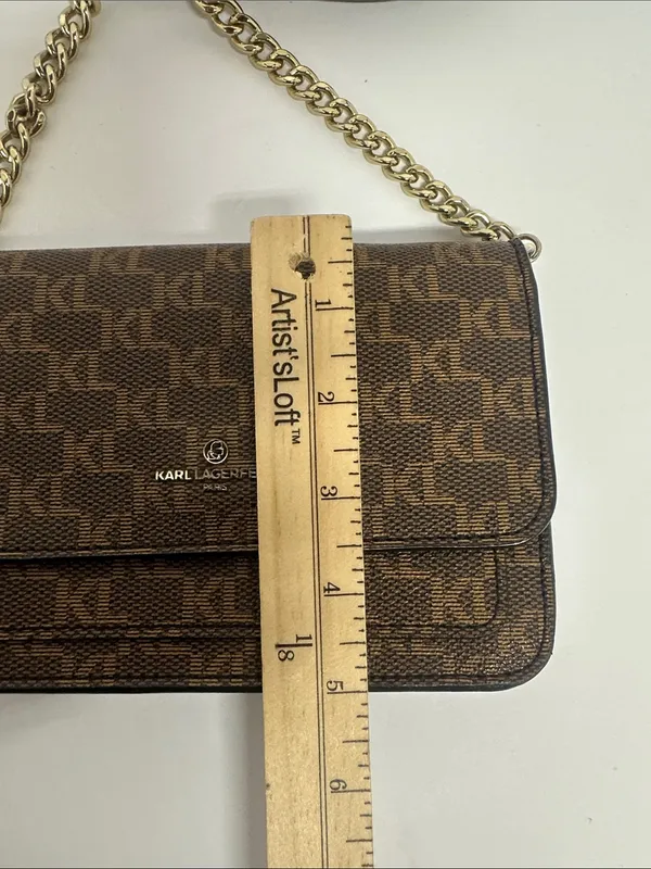 Karl Lagerfeld Connie Brown Monogram Crossbody with Gold Chain - Image 3