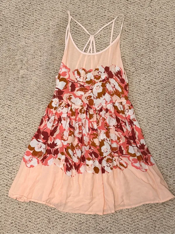 Free People Intimately Voile Floral Slip Mini Tunic Dress Peach XS Boho Rayon - Image 2
