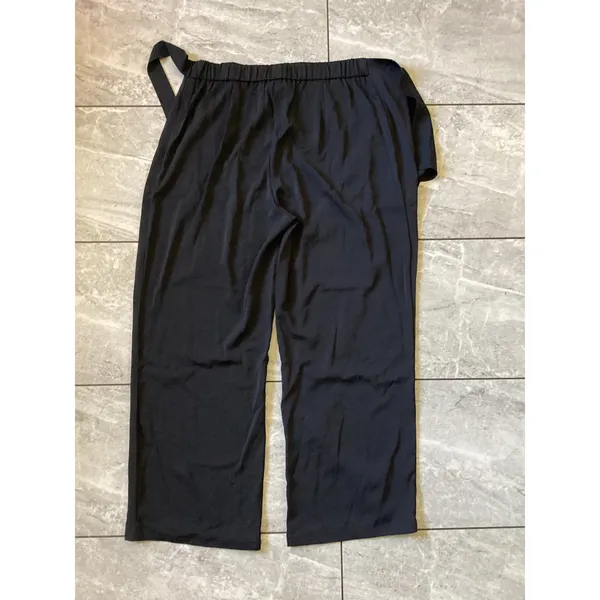 Halara NWOT Women Black Wide Leg Tie Front High Waist Pants Size L Side Zip - Image 7
