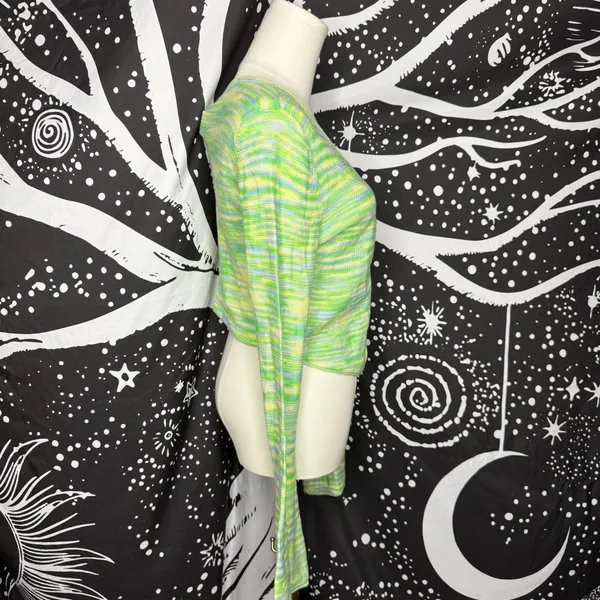 American Eagle Outfitters Lime Green Multi-Stripe Long Sleeve Knit Tank/Cardigan - Image 2