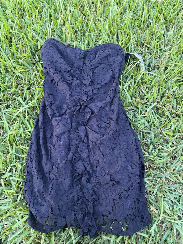 Zara Black Lace Ruffle Mini Dress Strappy Bodycon Size S NWT - Image 2