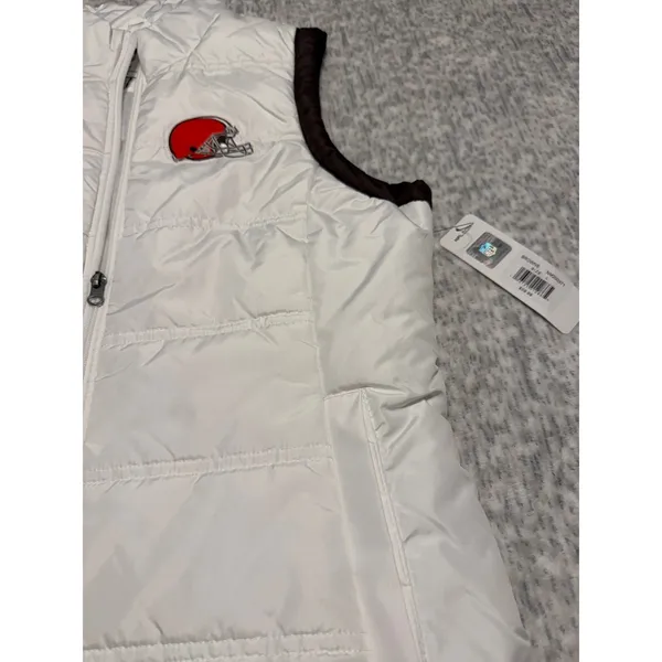 NFL Team‎ Apparel Cleveland Browns Womens White Puffer Vest L NFL Logo NWT - Image 2