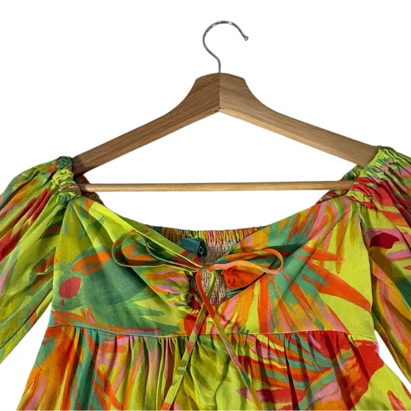 Farm Rio Tropical Print Puff Sleave Mini Dress XS Resort Vacation Sundress - Image 8