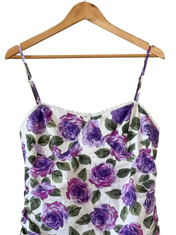 ANTHROPOLOGIE Maeve Purple Floral Printed Midi Dress Size L NEW - Image 6