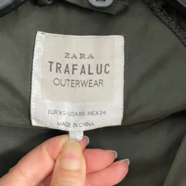 Zara Trafaluc Utility Parka Women XS Olive Green Gorpcore Oversize Hooded Jacket - Image 3