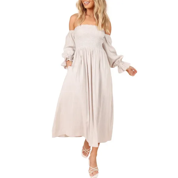 Petal + Pup Off The Shoulder Dress Domenica Striped Neutral Women 2 Midi Smocked - Image 3