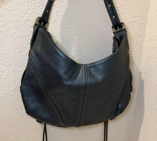 Botkier TRIGGER Mermaid Blue Moto Leather Hobo Shoulder Bag Studded Fringe - Image 12