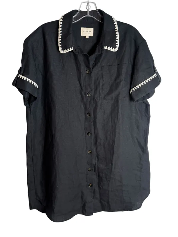 Sézane Ana Dress Black Linen Crochet Embroidered Shirt Mini Dress 36 - Image 3