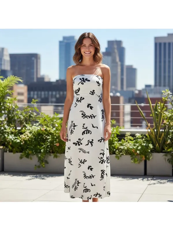 Paper Heart White & Black Floral Linen Maxi Dress - Image 2
