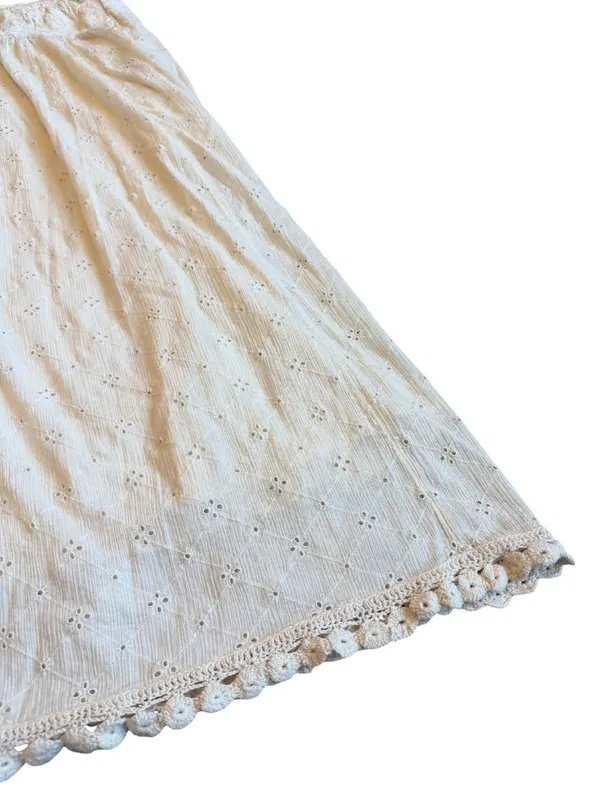Free People Cream Eyelet Midi Skirt Strapless Dress Crocheted Trim Size Small - Image 12