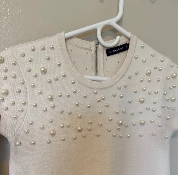 Zara Cream Sweater Dress with Pearl Details - Image 4