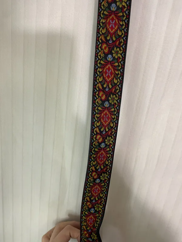 Vintage Floral Tapestry Belt Boho Hippie Folk Art Woven Fabric Leather Trim Adju - Image 3
