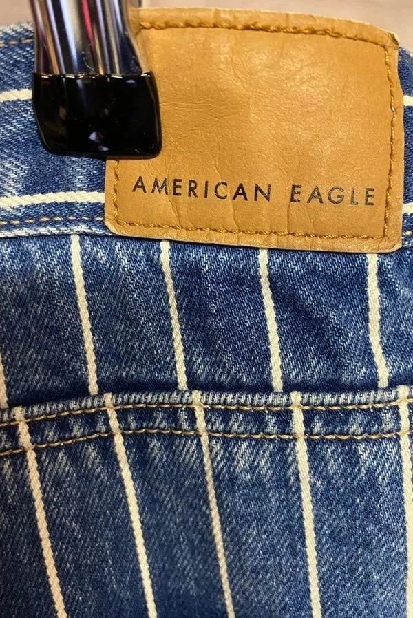 American Eagle Mom Jeans 10 Blue White Striped High Waist Ankle Denim Cotton - Image 6