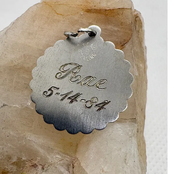 Vintage Beau Sterling Silver Girl Silhouette Charm Engraved Rae 5-14-84 2.43g - Image 2