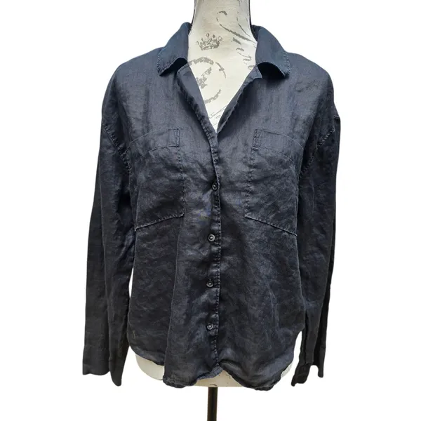 Madewell -534 Resort Long-Sleeve Shirt Black 100%‎ Ramie Size Medium - Image 6