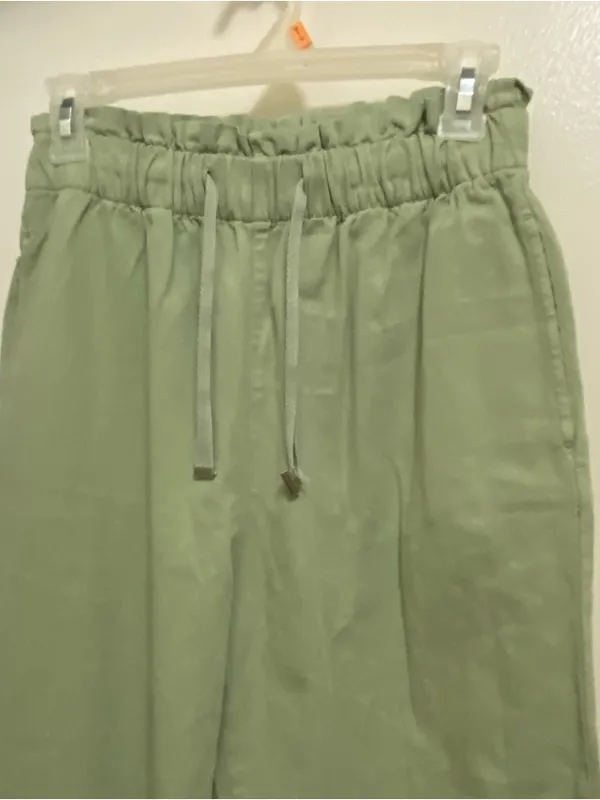 Zara Womens Pants S Small Olive Sage Green Paperbag Waist Light Denim Casual - Image 2