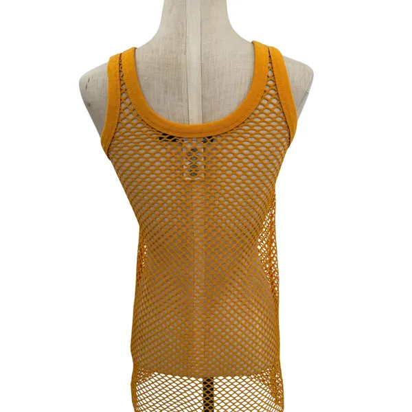Jaded London Fishnet Mesh Tank Top Yellow Festival Y2K Sheer US 4‎ - Image 8