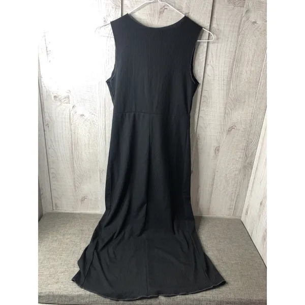 Wild Fable Womens S Black Ribbed Lace Up Front Maxi Dress Sleeveless Goth Emo - Image 2
