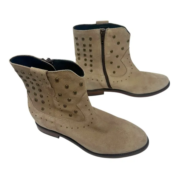 Kanna Studded Suede Ankle Boots Beige Leather Western Style Size 38/8 - Image 8