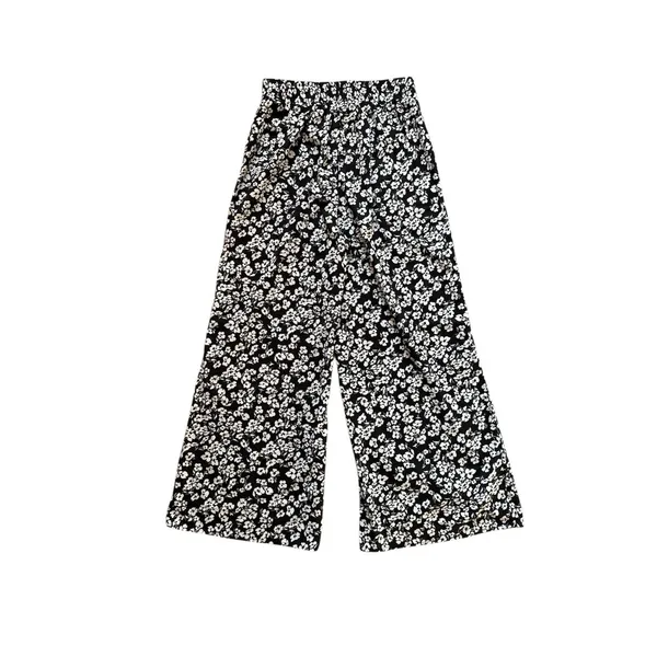 Lush Clothing Womens Wide Leg Pull On Casual‎ Pants Size Medium Black White Floral High Rise - Image 5