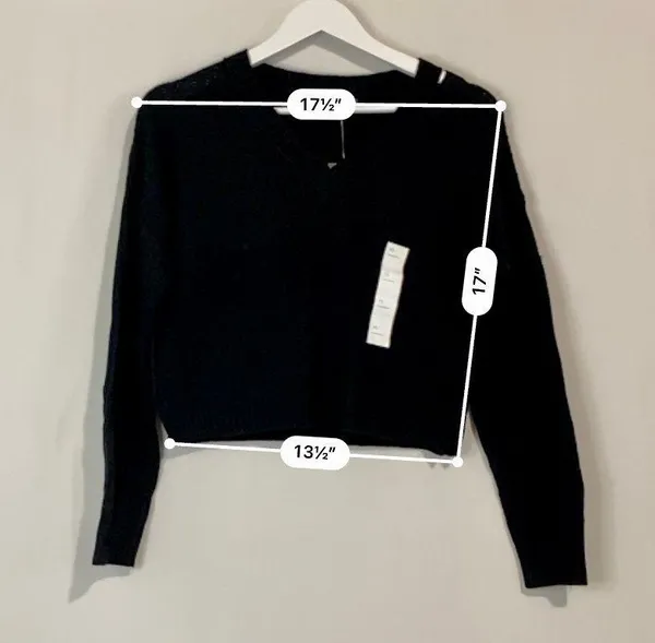 Women’s Cropped V Neck Long Sleeve Knit Sweater Black Size XS NWT - Image 6