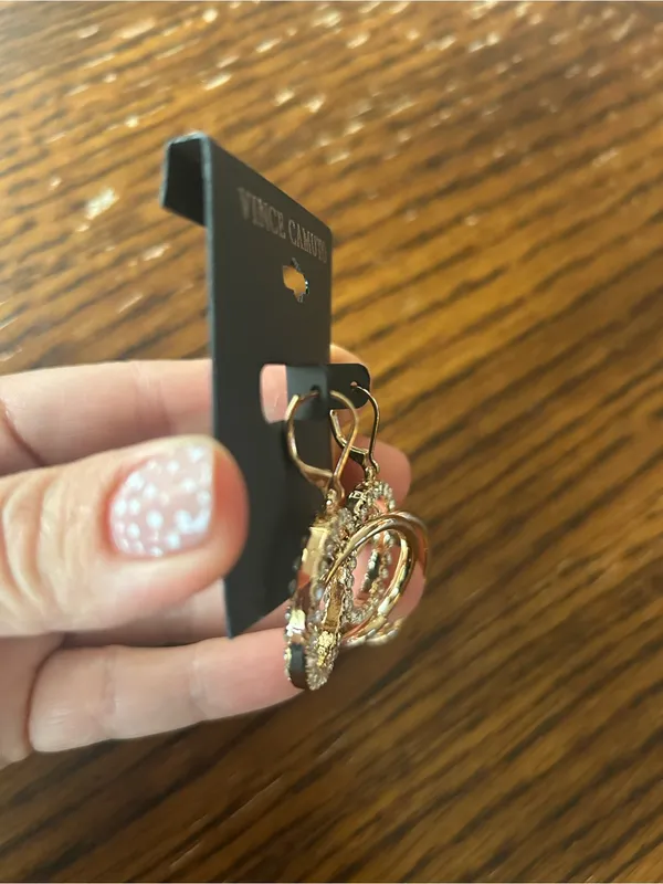 Vince Camuto Gold Crystal Double Hoop Drop Earrings - Image 3