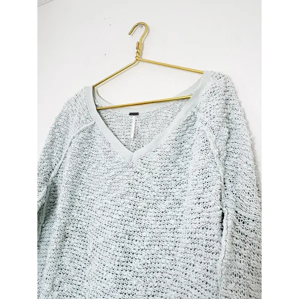 Free People Songbird Shaggy Knit Pullover Sweater Chunky Oversize Medium Seafoam - Image 9
