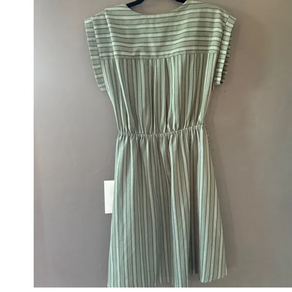 Monteau Sage Green Chevron Stripe V-Neck Fit &‎ Flare Dress Mens Size M Cottage - Image 4