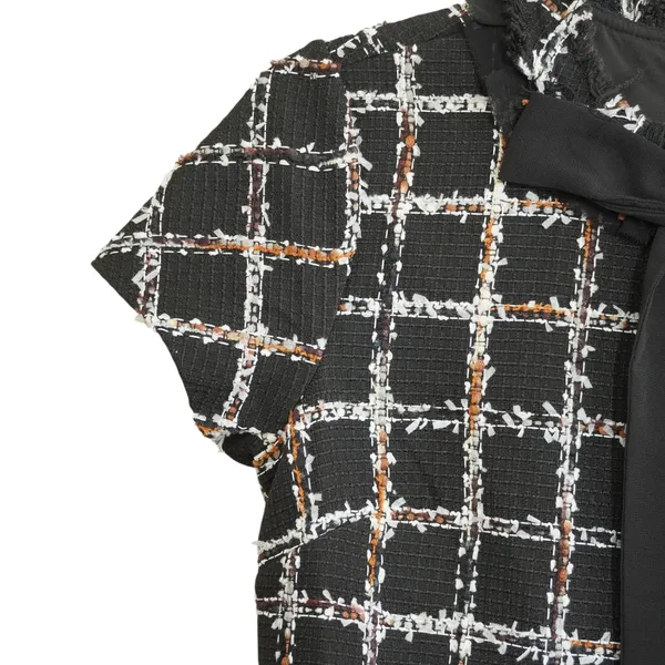 CeCe Size 2 Black Plaid Tweed Shift Dress Bow Neck Fringe NWT Career Chic‎ City - Image 8