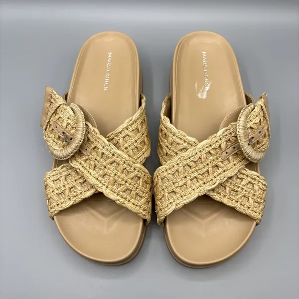 Marc Fisher Welti Slides Size 8.5 Mules Woven Raffia Buckle Boho Platform Sandal - Image 2