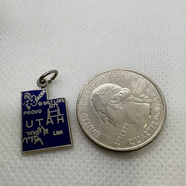 Vintage Sterling Silver Utah State Map Enamel Charm Blue Souvenir Pendant 1.77g - Image 6