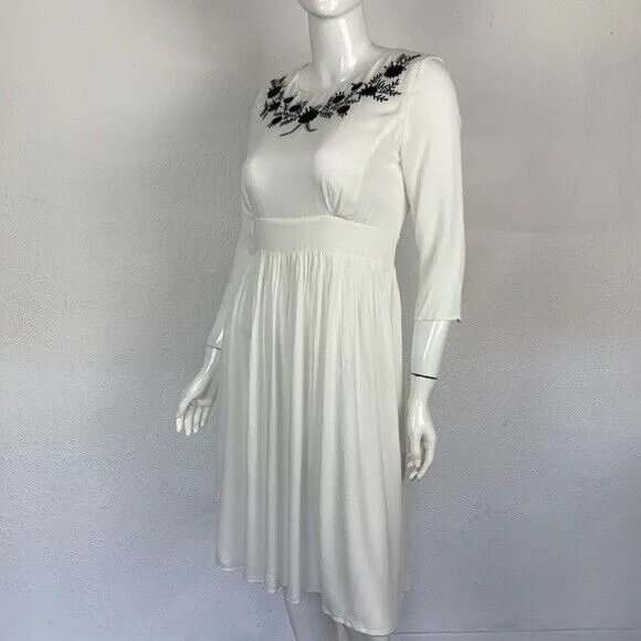 Mod Ref Midi‎ Dress Small White Embroidered Boho Resort Beach Bridal Casual - Image 7