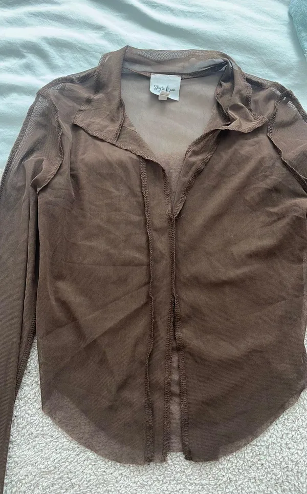 Sky to Moon Mesh Long Sleeve Brown Top - Image 2