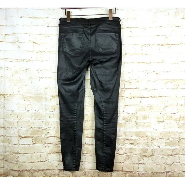 Madewell Jeans Womens 26 Black Skinny Ankle Leather Coated Biker Moto Zip Pocket - Image 7